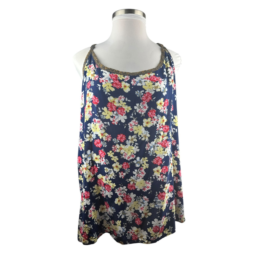✨2/$20 Torrid Lace Back Cami Top Navy Blue Multi-Colored Floral Plus Size 5 5X - Picture 11 of 16